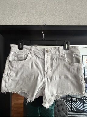 White Frayed Hem Denim Shorts